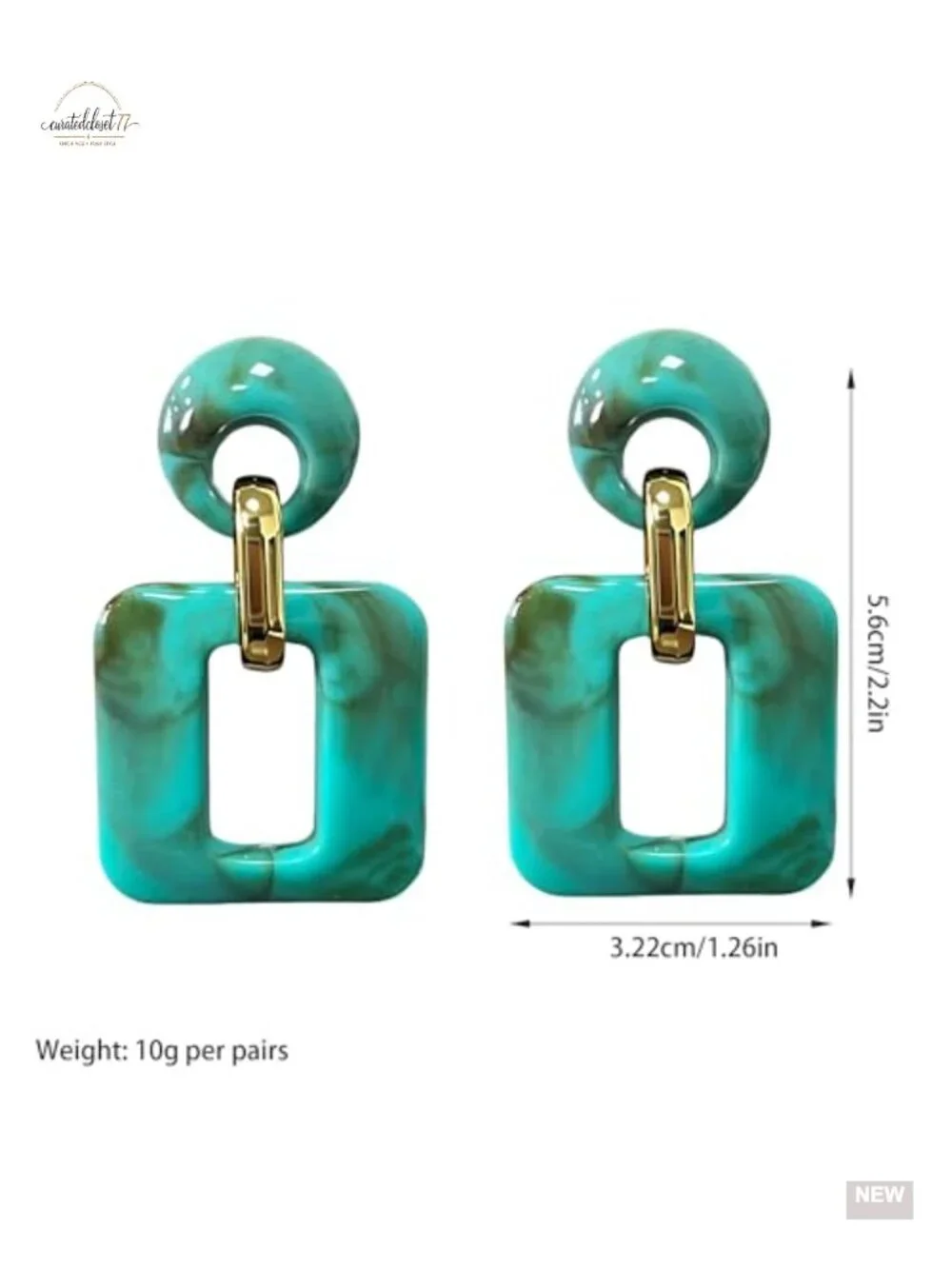 Tortoiseshell Acrylic Hollow Square Drop Earrings Geometric Retro Lightweight